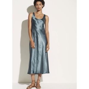 New Vince. Silky Tank Dress in Sea Leaf Blue XS